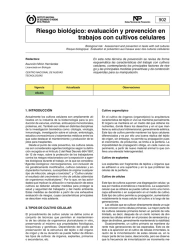 902 Notas Técnicas De Prevención Riesgo Biológico: Evaluación Y .