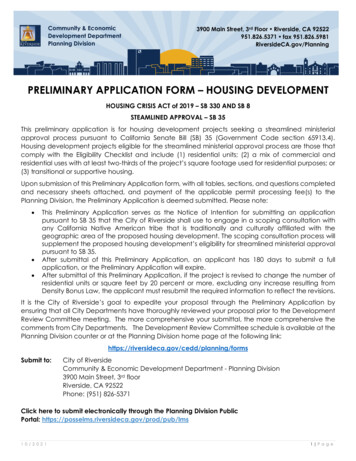Preliminary Application Form - Housing Development
