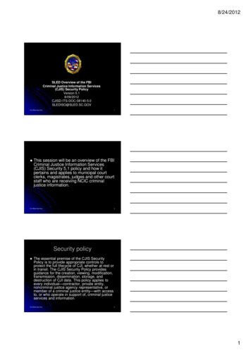 SLED Overview Of The FBI Criminal Justice Information Services (CJIS .