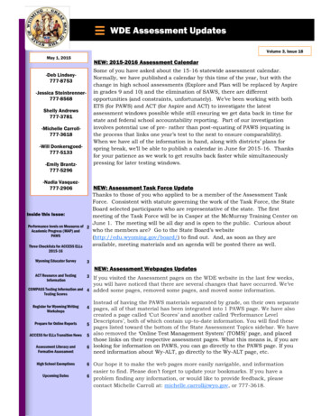 WDE Assessment Updates - Wyoming Department Of Education