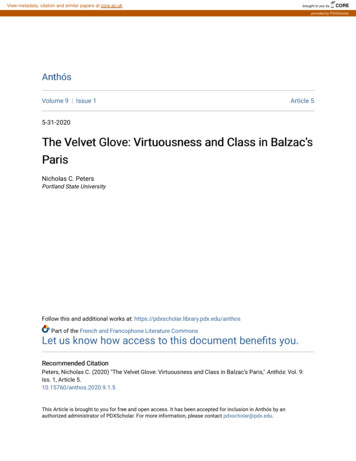 The Velvet Glove: Virtuousness And Class In Balzac's Paris - CORE