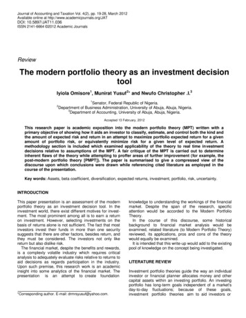The Modern Portfolio Theory As An Investment Decision Tool