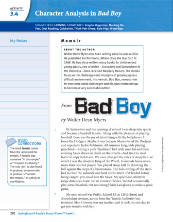 Activity 3.4 Character Analysis In Bad Boy - A Work In Progress