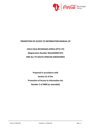 Promotion Of Access To Information Manual Of Coca-cola Beverages Africa .