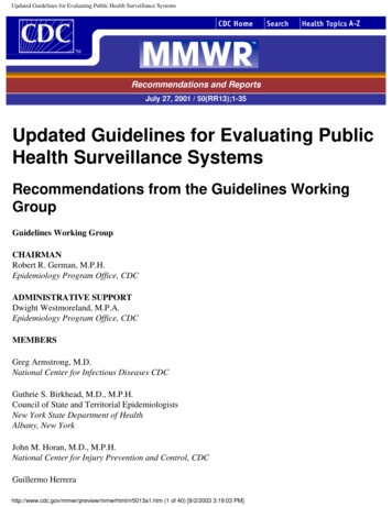Updated Guidelines For Evaluating Public Health Surveillance Systems