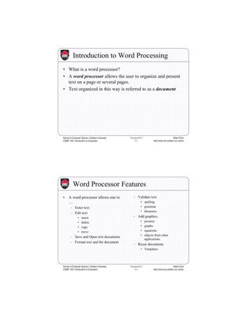 Introduction To Word Processing - Carleton University