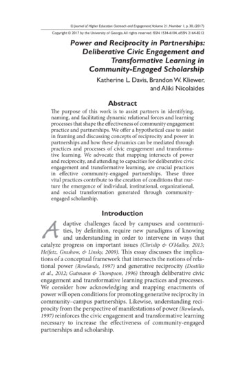 Power And Reciprocity In Partnerships: Deliberative Civic Engagement .