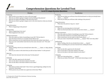 Comprehension!Questionsfor!Leveled!Text! - Cabarrus County Schools