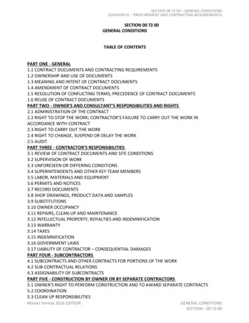 Section 00 72 00 General Conditions Table Of Contents Part One .