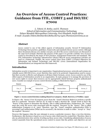 An Overview Of Access Control Practices: Guidance From ITIL, COBIT 5 .