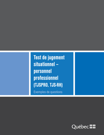 Test De Jugement Situationnel (TJSPRO, TJS-RH) - Quebec.ca
