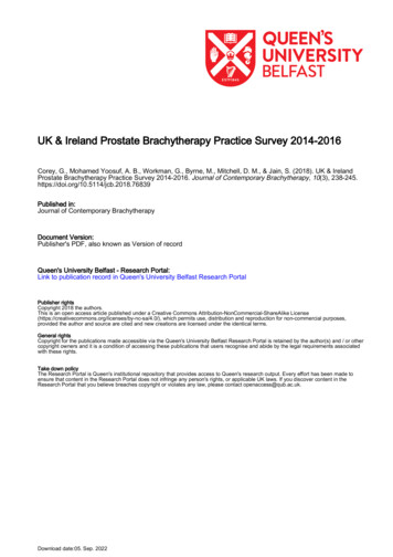 UK & Ireland Prostate Brachytherapy Practice Survey 2014-2016