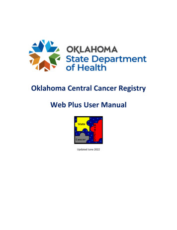 Oklahoma Central Cancer Registry Web Plus User Manual