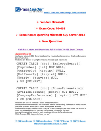 Vendor: Microsoft Exam Code: 70-461 Exam Name: Querying . - TeacherTube