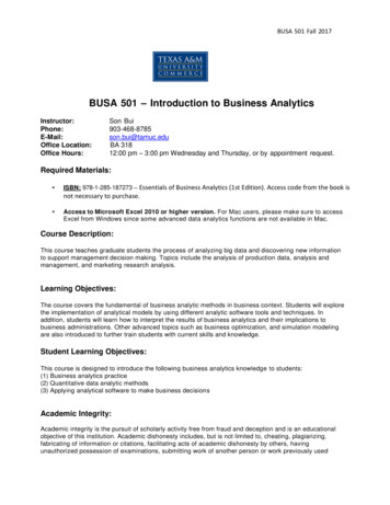 BUSA 501 Introduction To Business Analytics - Inside.tamuc.edu