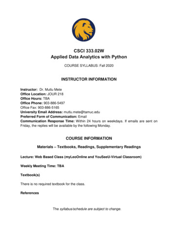 CSCI 333.02W Applied Data Analytics With Python - Texas A&M University .