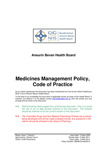 Medicines Management Policy, Code Of Practice - NHS Wales