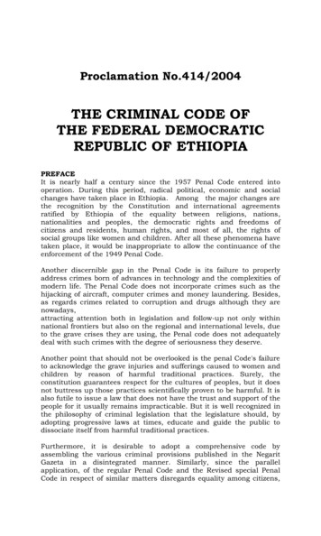 The Criminal Code Of The Federal Democratic Republic Of Ethiopia