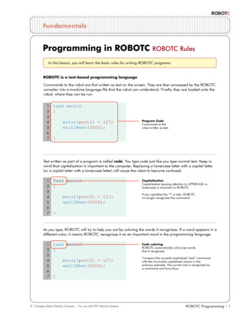 Programming In ROBOTC ROBOTC Rules - CS2N
