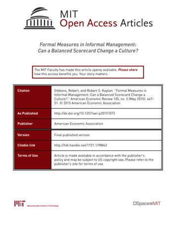 Formal Measures In Informal Management: Can A Balanced Scorecard Change .