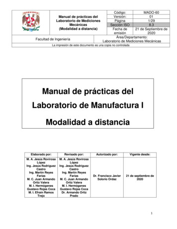 Manual De Prácticas Del Laboratorio De Manufactura I Modalidad . - UNAM