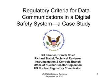 Regulatory Criteria For Data Communications In A Digital Safety System.