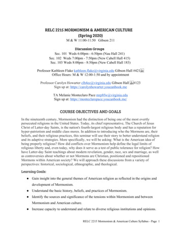 RELC 2215 MORMONISM & AMERICAN CULTURE (Spring 2020)