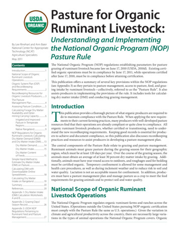 Pasture For Organic Ruminant Livestock - Agricultural Marketing Service