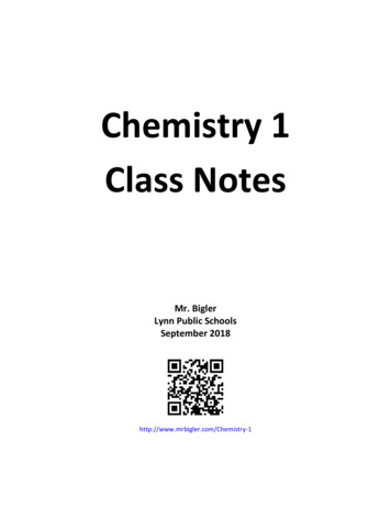 Chemistry 1 Class Notes - Mr. Bigler