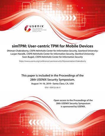 SimTPM: User-centric TPM For Mobile Devices - USENIX