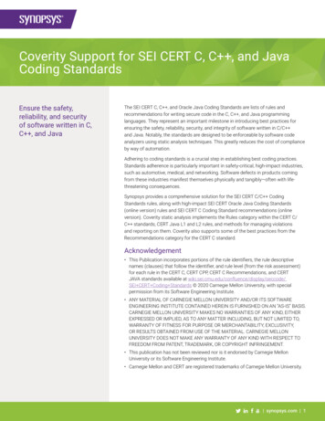 Coverity Support For SEI CERT C, C , And Java Coding Standards - Synopsys
