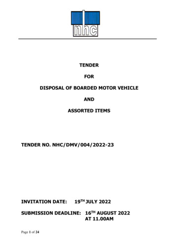 Tender For Disposal Of Boarded Motor Vehicle And Assorted Items
