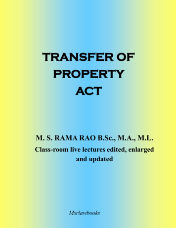 Transfer Of Property Act - Msr Law Books