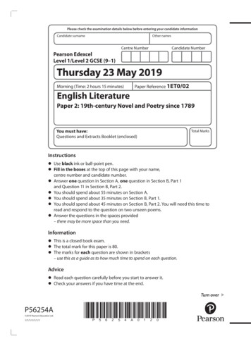 Level 1/Level 2 GCSE (9-1) Thursday 23 May 2019 - Edexcel