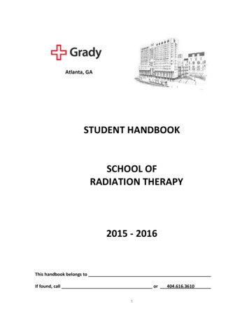 Student Handbook School Of Radiation Therapy 2015 - 2016