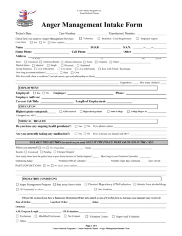 Anger Management Intake Form - Court Ordered Classes