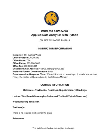 CSCI 397.01W 84302 Applied Data Analytics With Python - Texas A&M .