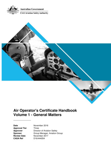 Air Operator's Certificate Handbook Volume 1 - General Matters