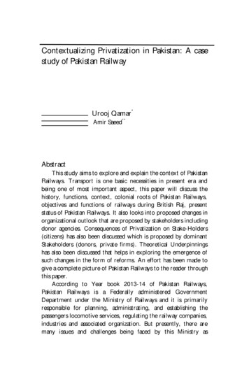 Contextualizing Privatization In Pakistan: A Case Study Of Pakistan Railway