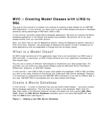 MVC :: Creating Model Classes With LINQ To
