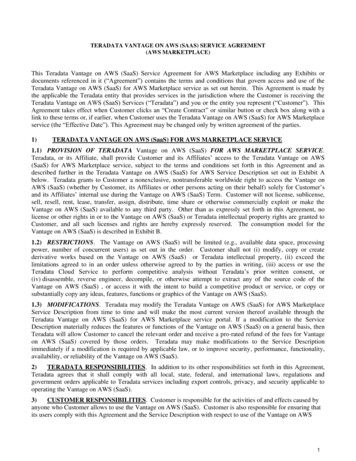 Teradata Vantage On Aws (Saas) Service Agreement (Aws Marketplace)