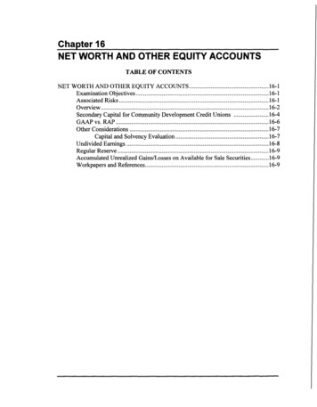 Chapter 16 NET WORTH AND OTHER EQUITY ACCOUNTS - National Credit Union .