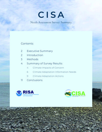 CISA Needs Assessment Survey Summary - University Of South Carolina