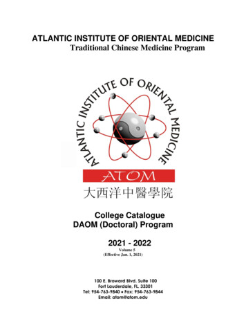 ATLANTIC INSTITUTE OF ORIENTAL MEDICINE Traditional Chinese Medicine .