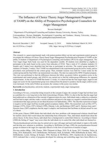 The Influence Of Choice Theory Anger Management Program (CTAMP) On The .