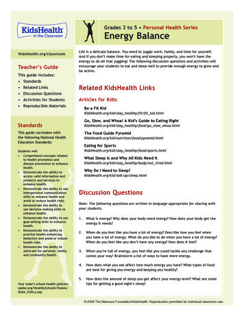 Teacher's Guide: Energy Balance (Grades 3 To 5) - KidsHealth