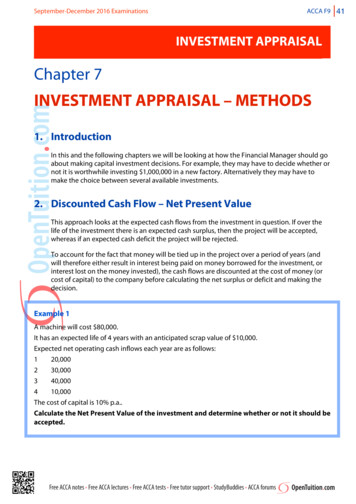 INVESTMENT APPRAISAL - METHODS - OpenTuition