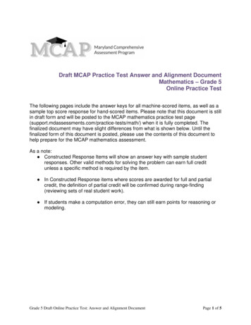 Grade 5 MCAP Practice Test Key And Alignment - Maryland Public School S