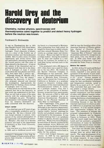 Harold Urey And The Discovery Of Deuterium - UC Davis