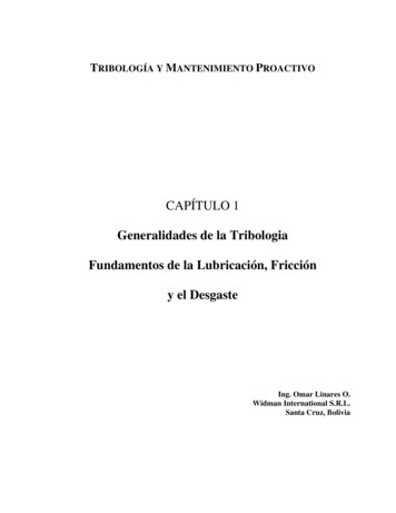 Generalidades De La Tribologia Fundamentos De La Lubricación, Fricción .